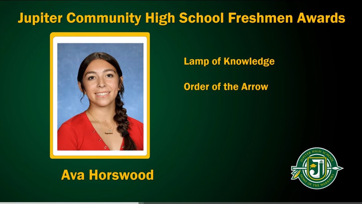 AvaHorswood_28's tweet image. I truly loved my Jupiter High School freshman year! Ended the year with a Varsity letter and academic awards Order of the Arrow and Lamp of Knowledge. LOVE volunteering at the JHS softball camp h year. The little ones are so cute!