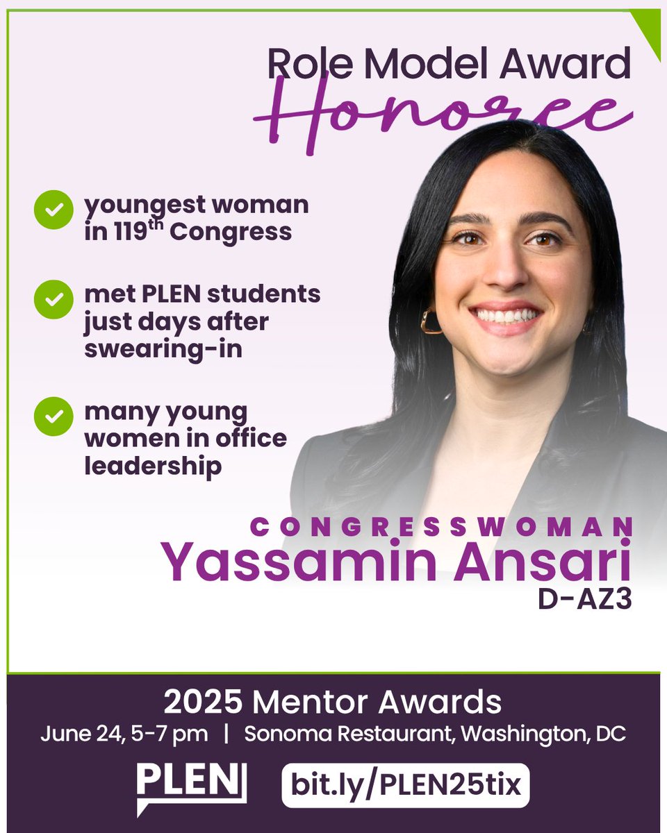 PLEN (@plennetwork) on Twitter photo ๐ <a href="/RepYassAnsari/">Congresswoman Yassamin Ansari</a> is the youngest woman in the 119th AND her whole senior staff is women < 35... & there's more! --> In Jan. she braved DC's big โ๏ธ to inspire PLEN students days after swearing-in. Celebrate her Role Model Award at the 2025 Mentor Awards: bit.ly/PLEN25tix. ๐ <a href="/RepYassAnsari/">Congresswoman Yassamin Ansari</a> is the youngest woman in the 119th AND her whole senior staff is women < 35... & there's more! --> In Jan. she braved DC's big โ๏ธ to inspire PLEN students days after swearing-in. Celebrate her Role Model Award at the 2025 Mentor Awards: bit.ly/PLEN25tix.