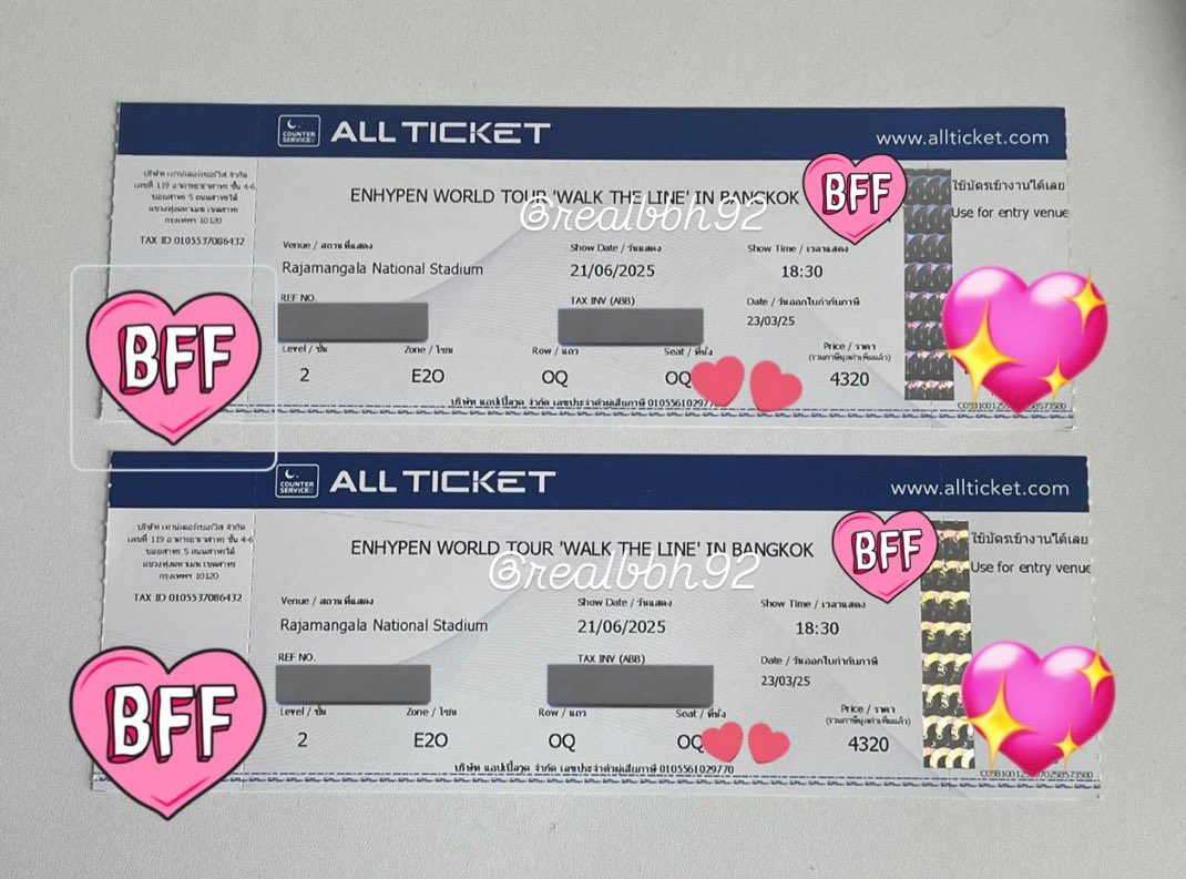 realbbh92__'s tweet photo. WTS/ ปล่อยบัตร ขายบัตร 
Zone: E2O(2ใบติดกัน) แถว OQ 
ที่นั่งดี เห็นวิวสเตจชัด🎉
ขอลงขายคู่2ใบก่อน 9000 
นัดรับได้ตามแนว BTS MRT 
สนใจทักเด็ม DM มาได้เลยนะคะ💖

#WALK_THE_LINE_IN_BANGKOK 
#WALKTHELINE_IN_BKK 
#ตลาดนัดenhypen https://t.co/KISO9UiTEl