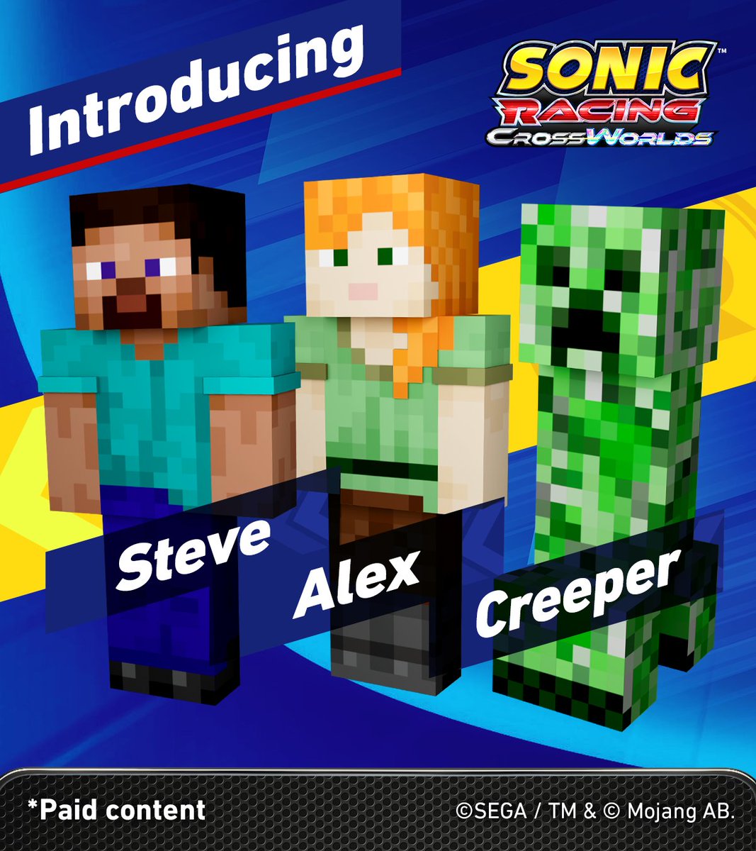 RaceCrossWorlds's tweet photo. Steve, Alex and Creeper are joining as racers, as well as a vehicle and course inpired by the world of blocks!

Will you survive in the racing world too? 🛠️ https://t.co/KIH4bEhMCc https://t.co/CDI1RFmfQp