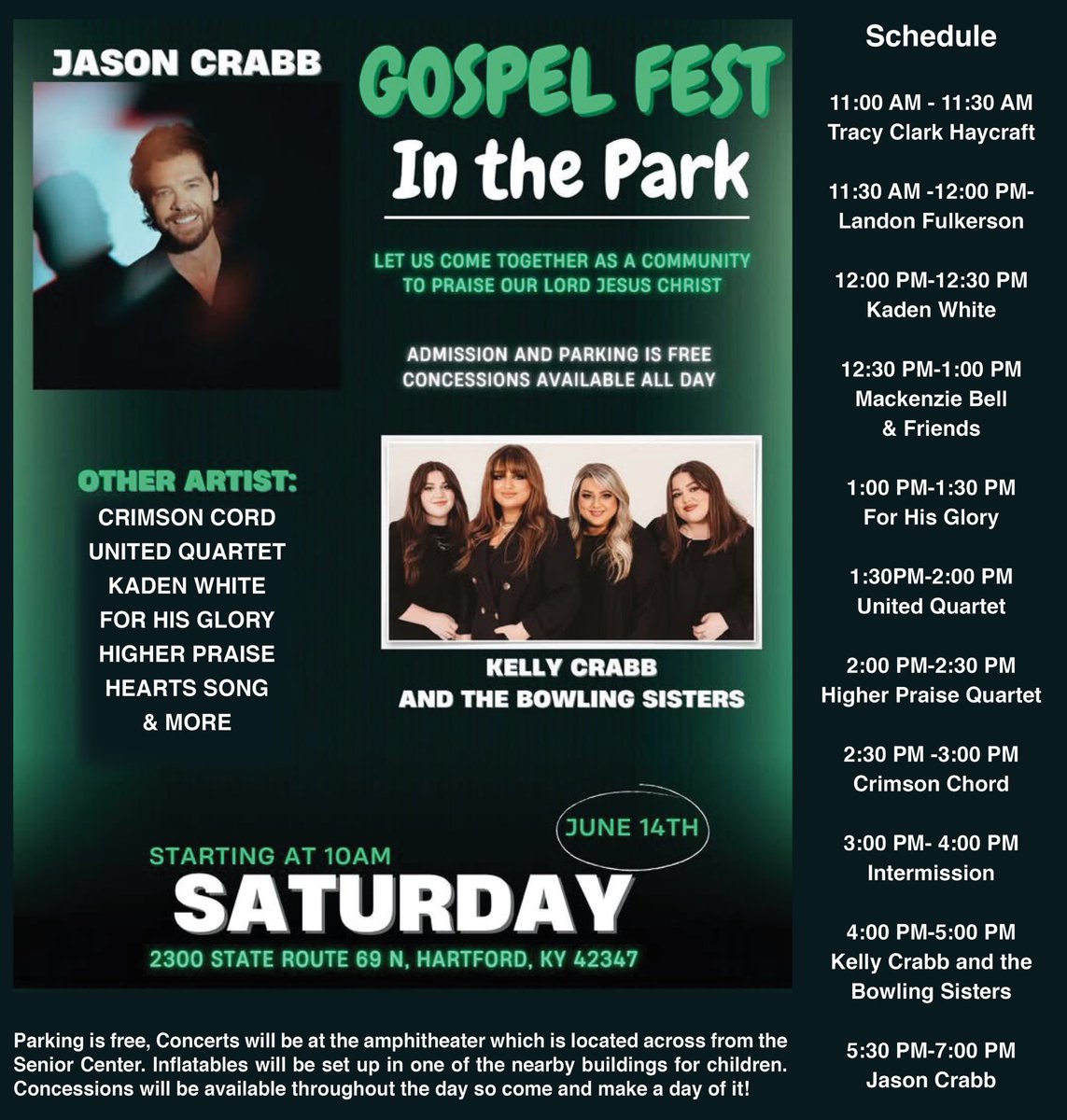Going to be a great show and it’s free! <a href="/JasonCrabbMusic/">Jason Crabb</a>