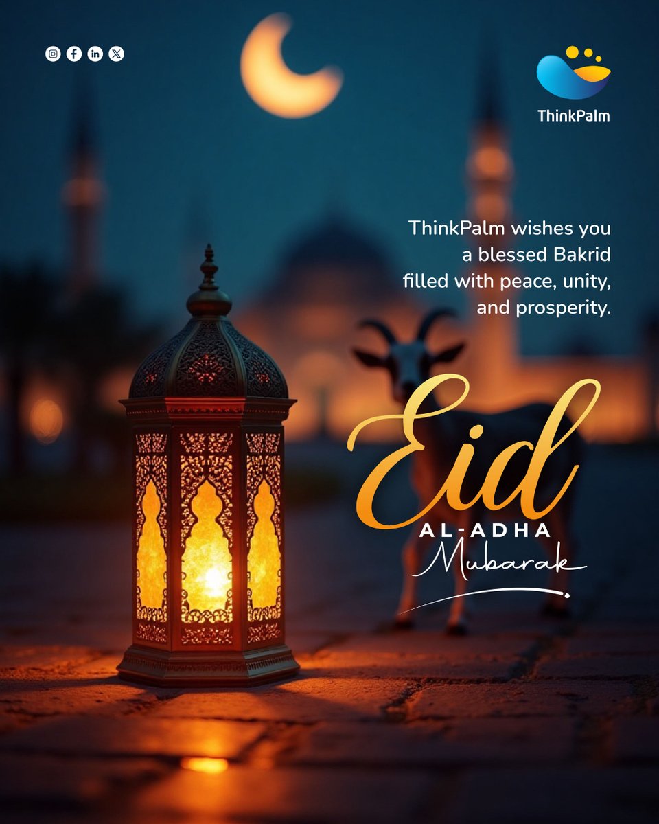 As the crescent moon lights up the skies, may the spirit of sacrifice and gratitude fill your hearts.
ThinkPalm wishes you a blessed Eid al-Adha.
Peace, love, and harmony to all.

#EidGreetings #ThinkPalmWishes #Bakrid2025 #EidAlAdha