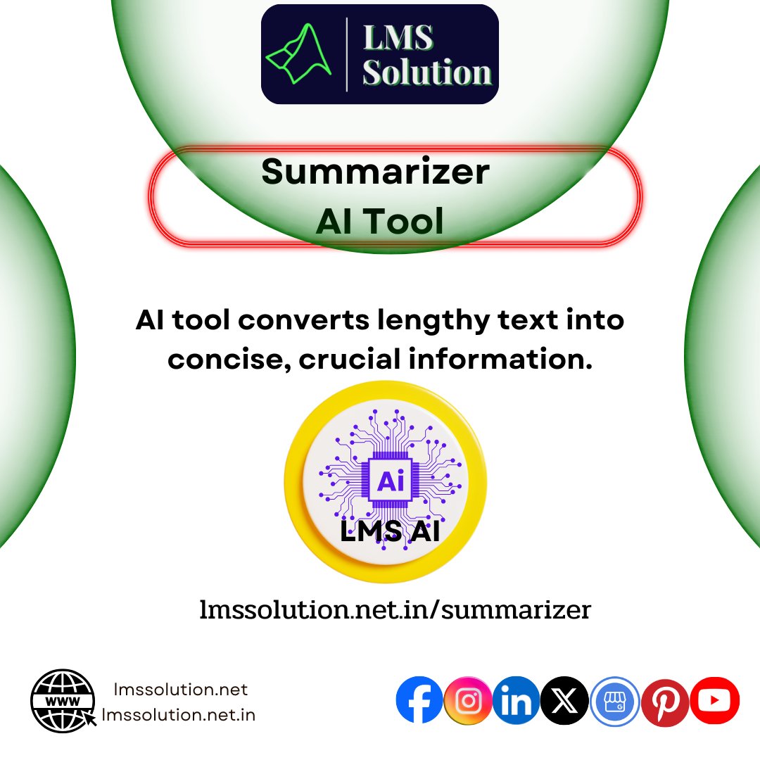 Lms_Solution's tweet image. Streamlined Knowledge: AI Summarizer Tool
zurl.co/v6clB
#AI #Summarizer #TextSimplification #Information #Efficiency #Technology #ArtificialIntelligence #Content #Productivity #TextProcess