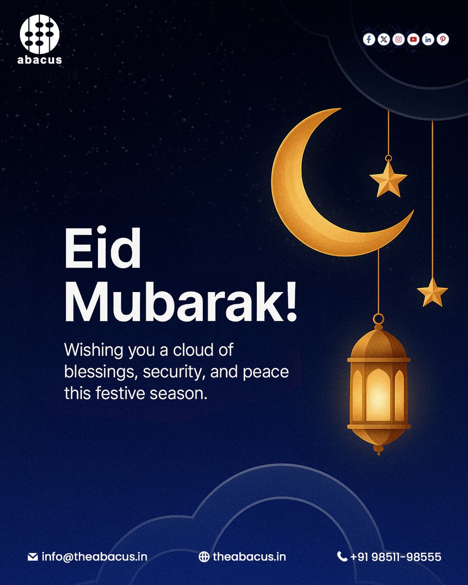 Abacus_cloud's tweet photo. Eid Mubarak! 🌙

Wishing you a cloud of blessings, security, and peace on this festive.

#abacuscloud #EidMubarak https://t.co/erHScomrnH