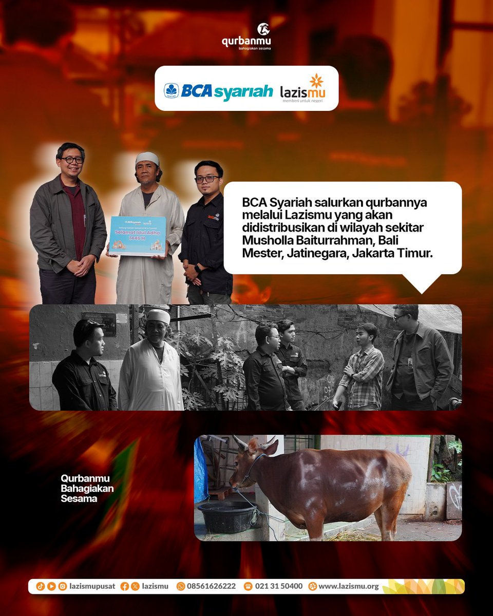 SERAH TERIMA HEWAN QURBAN BCA SYARIAH 

Dalam rangka menyambut Hari Raya Iduladha 1446 H, BCA Syariah melaksanakan serah terima hewan qurban kepada Lazismu Pusat sebagai mitra penyalur.

Penyerahan ini merupakan wujud nyata komitmen BCA Syariah dalam mendukung nilai-nilai