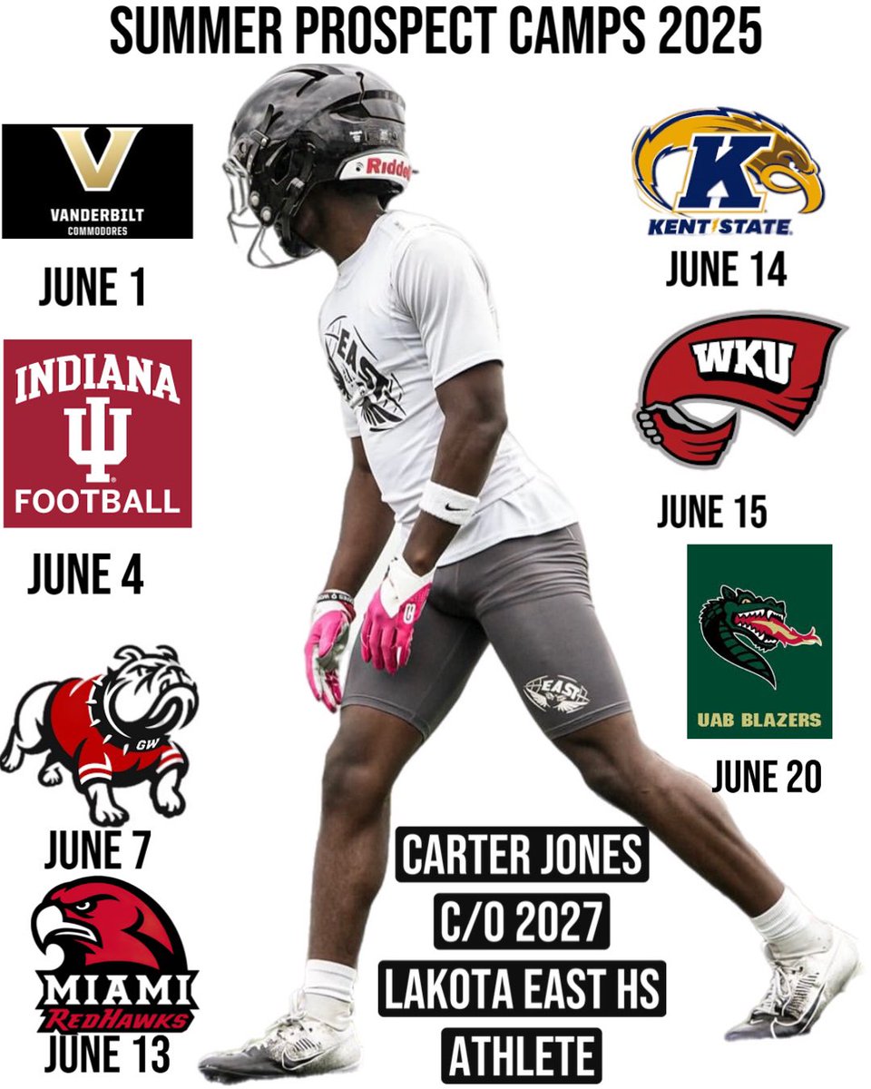 Carter Jones 2027 (@carterjayjones5) on Twitter photo Summer Prospect Camp Schedule‼️
<a href="/Jordan_kitna3/">Jordan Kitna</a> <a href="/LakotaEastFB/">Lakota East Football</a> <a href="/TheCoachAlcorn/">Tyus Alcorn</a> <a href="/ACruse15/">Andy Cruse</a> <a href="/Coach_Hud4/">Chris Hudson (Huddy)</a> <a href="/CoachCPatt/">Clay Patterson</a> <a href="/CoachKGarver/">Coach Kevin Garver</a> <a href="/SCarsonBurgess/">Carson Burgess</a> Summer Prospect Camp Schedule‼️
<a href="/Jordan_kitna3/">Jordan Kitna</a> <a href="/LakotaEastFB/">Lakota East Football</a> <a href="/TheCoachAlcorn/">Tyus Alcorn</a> <a href="/ACruse15/">Andy Cruse</a> <a href="/Coach_Hud4/">Chris Hudson (Huddy)</a> <a href="/CoachCPatt/">Clay Patterson</a> <a href="/CoachKGarver/">Coach Kevin Garver</a> <a href="/SCarsonBurgess/">Carson Burgess</a>