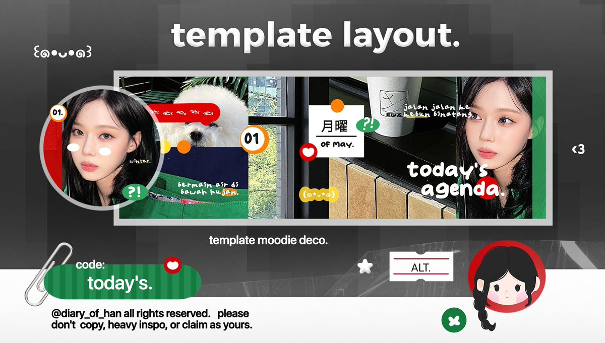 diary__of__han's tweet image. help repost please, thank you! 🐠 ♥️

halo semuanya! aku dan @orbitofkomi punya 16 template layout yang bisa kalian jemput hari ini, tepat pada:

🕖: 19.30 WIB
📩: DM ke @diary__of__han 

untuk ketentuan lainnya bisa cek tweet di bawah ini yaa! 🧃 #zonauang #zonaba
