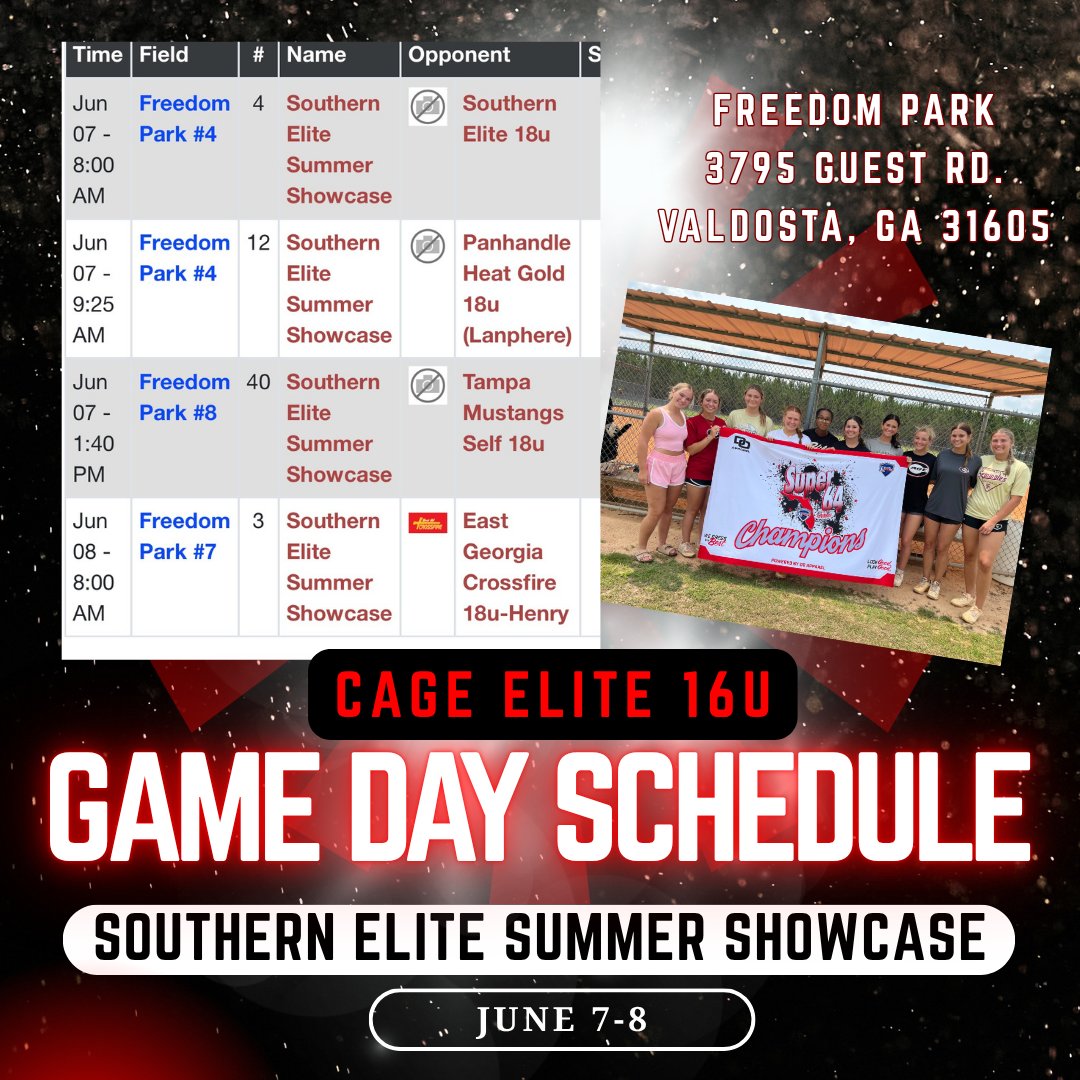 Lily Maguire 2028 π₯ (@lilymaguire42) on Twitter photo Playing in Valdosta, GA this weekend at the Southern Elite
Summer Showcase. π₯Let's go #CageElite ! #42 β€οΈπ€β€οΈπ€
<a href="/chris_stelma/">ChrisStelma</a> <a href="/CoachJordanSB/">Jordan Clark</a> <a href="/FAUSoftball/">Florida Atlantic Softball</a> <a href="/StetsonHatters/">Stetson Hatters</a> <a href="/CoachCuz3/">Shellie Cousins</a> <a href="/JAX_Softball/">Jacksonville Softball π₯</a> <a href="/JAX_CoachE/">Erica Ayers</a> <a href="/CoachJordanSB/">Jordan Clark</a> <a href="/ExtraInningSB/">EXTRA INNING SOFTBALL</a> <a href="/CoachJenSteele/">Jen Steele</a>
<a href="/knross32/">Karla Ross</a> Playing in Valdosta, GA this weekend at the Southern Elite
Summer Showcase. π₯Let's go #CageElite ! #42 β€οΈπ€β€οΈπ€
<a href="/chris_stelma/">ChrisStelma</a> <a href="/CoachJordanSB/">Jordan Clark</a> <a href="/FAUSoftball/">Florida Atlantic Softball</a> <a href="/StetsonHatters/">Stetson Hatters</a> <a href="/CoachCuz3/">Shellie Cousins</a> <a href="/JAX_Softball/">Jacksonville Softball π₯</a> <a href="/JAX_CoachE/">Erica Ayers</a> <a href="/CoachJordanSB/">Jordan Clark</a> <a href="/ExtraInningSB/">EXTRA INNING SOFTBALL</a> <a href="/CoachJenSteele/">Jen Steele</a>
<a href="/knross32/">Karla Ross</a>