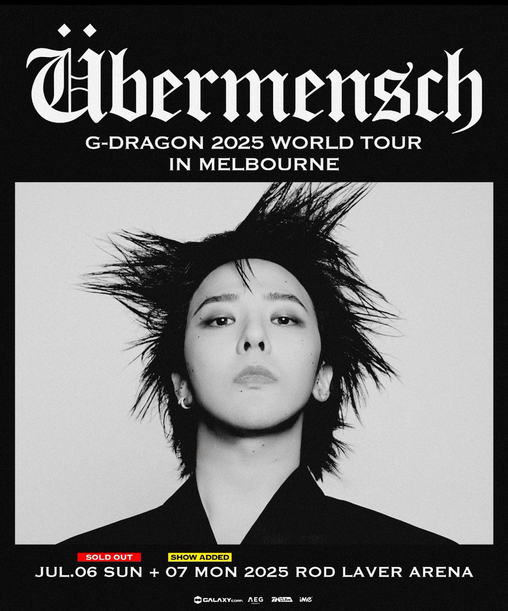Coup_dEtat5's tweet photo. Due to the OVERWHELMING DEMAND another show added for #GDRAGON's ÜBERMENSCH TOUR IN MELBOURNE AUSTRALIA 🇦🇺.

SYDNEY: 2DAYS SOLD OUT ✅ + RESTRICTED VIEW SEATS OPEN 

MELBOURNE: 1DAY SOLD OUT ✅
                             + NEW SHOW ADDED 

GDRAGON you'll always be famous 💛 https://t.co/WVH8NEx3xr