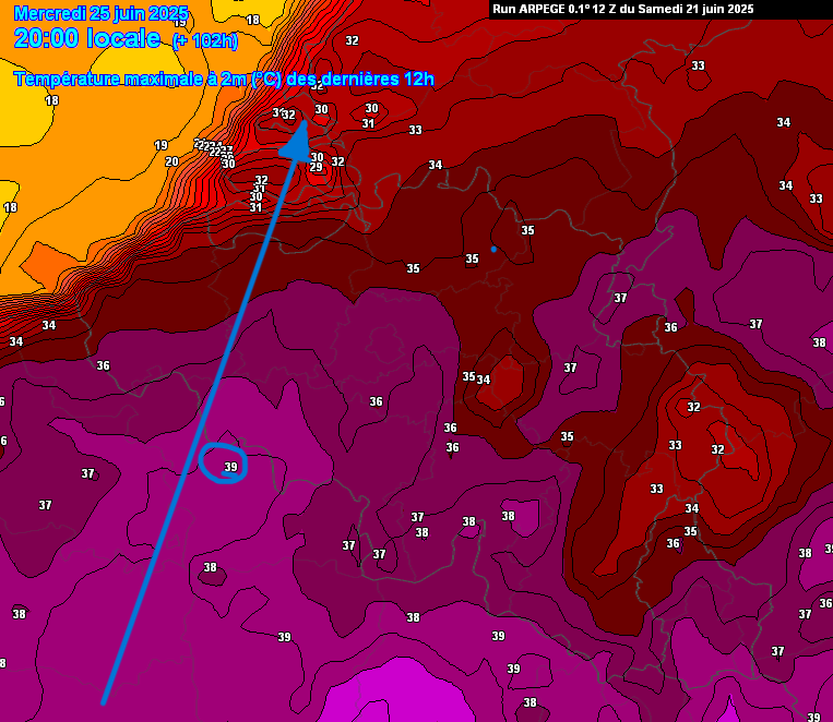Het 'gevaar' is nog niet geweken. 
De zeer warme quasi continentaal subtropische lucht kruipt [midweeks] op richting Benelux.