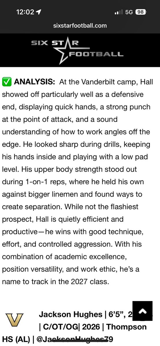Carl Hall (@carl_hall27) on Twitter photo Thank you <a href="/sixstarfootball/">Six Star Football | PLUS+</a> for the analysis in your article Big Men Battle in Nashville: OL/DL Standouts Shine at Vanderbilt Prospect Camp - Six Star Football <a href="/VandyFootball/">Vanderbilt Football</a> <a href="/USJBruinFB/">USJ Bruin Football</a> <a href="/FSLElite_/">FSL Elite Training Facility</a> <a href="/coachNickStamp/">Coach Nick Stamper</a> <a href="/treyteague70/">Trey Teague</a> Thank you <a href="/sixstarfootball/">Six Star Football | PLUS+</a> for the analysis in your article Big Men Battle in Nashville: OL/DL Standouts Shine at Vanderbilt Prospect Camp - Six Star Football <a href="/VandyFootball/">Vanderbilt Football</a> <a href="/USJBruinFB/">USJ Bruin Football</a> <a href="/FSLElite_/">FSL Elite Training Facility</a> <a href="/coachNickStamp/">Coach Nick Stamper</a> <a href="/treyteague70/">Trey Teague</a>