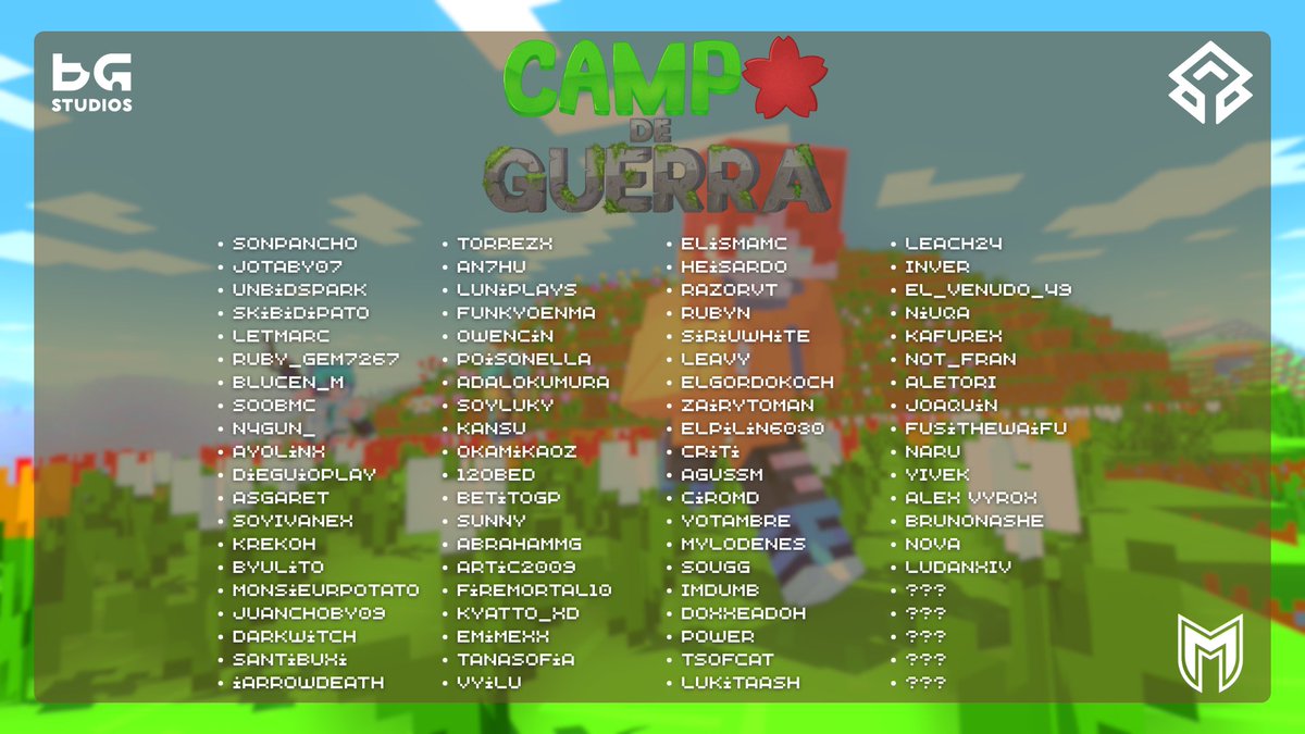 ¿LISTOS PARA RECOLECTAR FLORES?

Ya están todos los participantes seleccionados para el enfrentamiento de HOY en el Campo de guerra 🌻