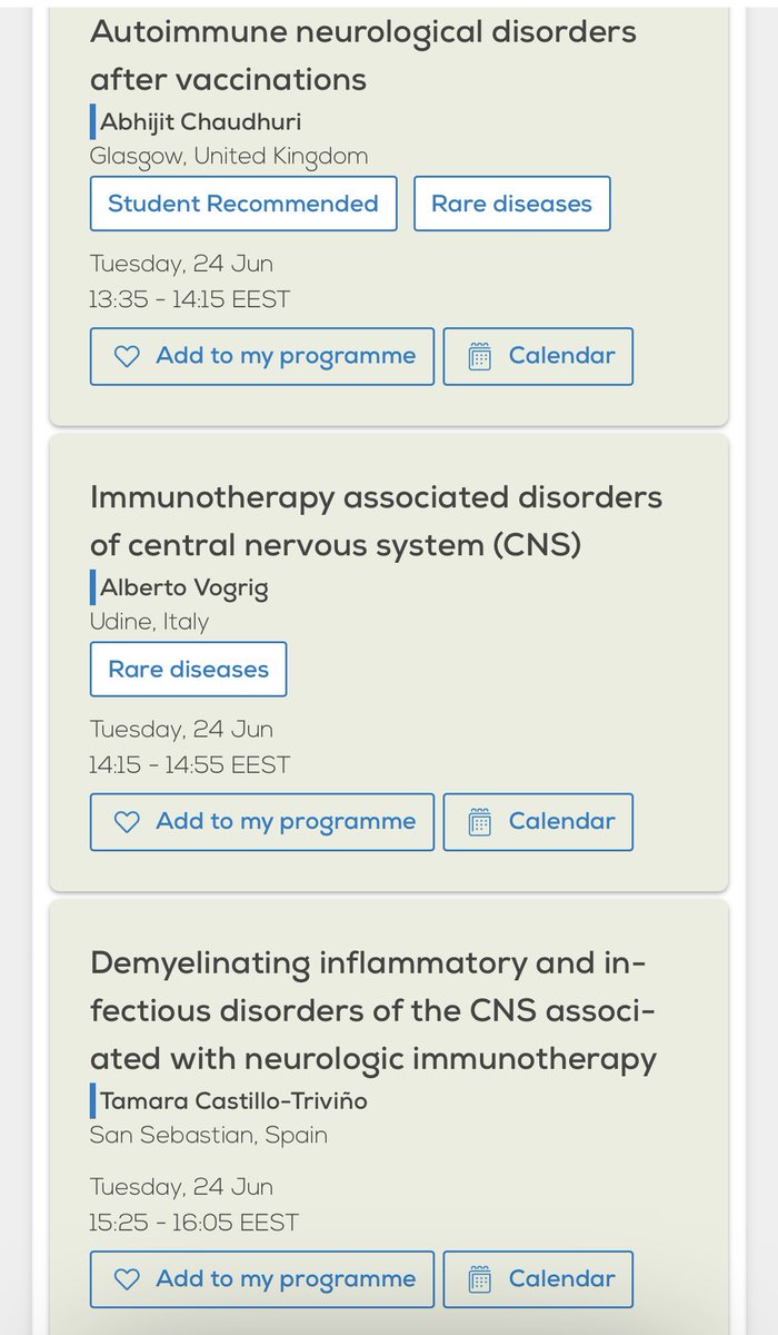 🎯 At #EAN2025 in Helsinki? Don’t miss these key sessions:

🧠 June 23, 8:30–10:00
CAR T cell therapy in neurology (EAN/EANO)

⚠️ June 24, 13:30–17:00
Friendly fire of immunotherapy: Iatrogenic neuroimmunology

#neurotwitter #EAN25 #immunotherapy
<a href="/EANeurology/">European Academy of Neurology</a> <a href="/uniud/">Università di Udine</a>