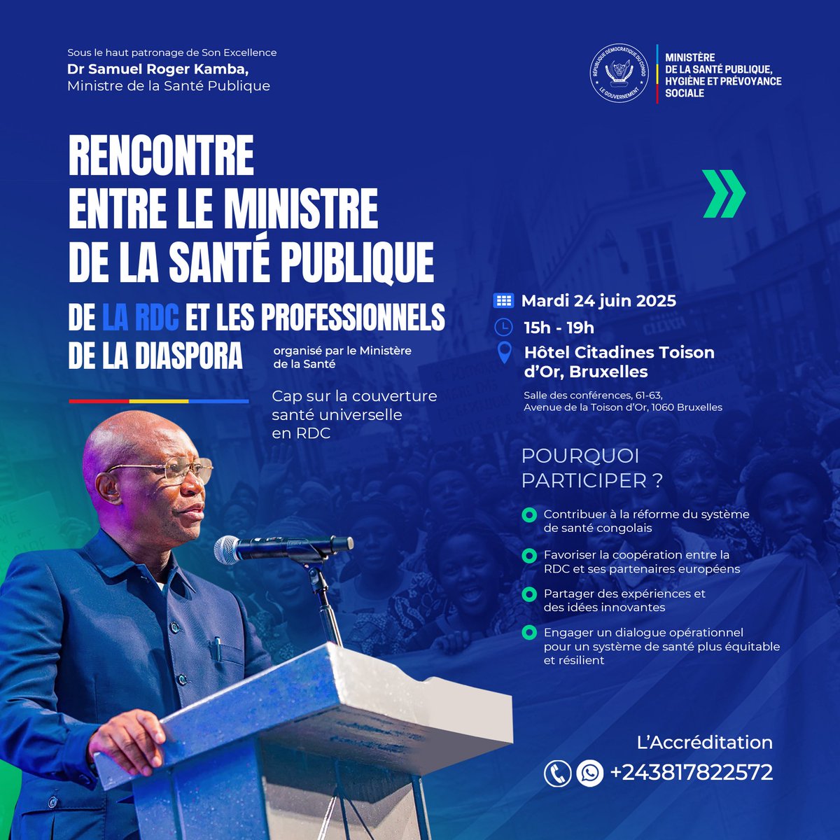 🇨🇩 RÉFORMER LA SANTÉ EN RDC, C’EST AUSSI MOBILISER NOTRE #DIASPORA. 

Son expertise est essentielle à la construction d'un système plus équitable, plus humain et plus résilient. 

Ce mardi 24 juin, je serai à #Bruxelles 🇧🇪 pour rencontrer des professionnels de la diaspora