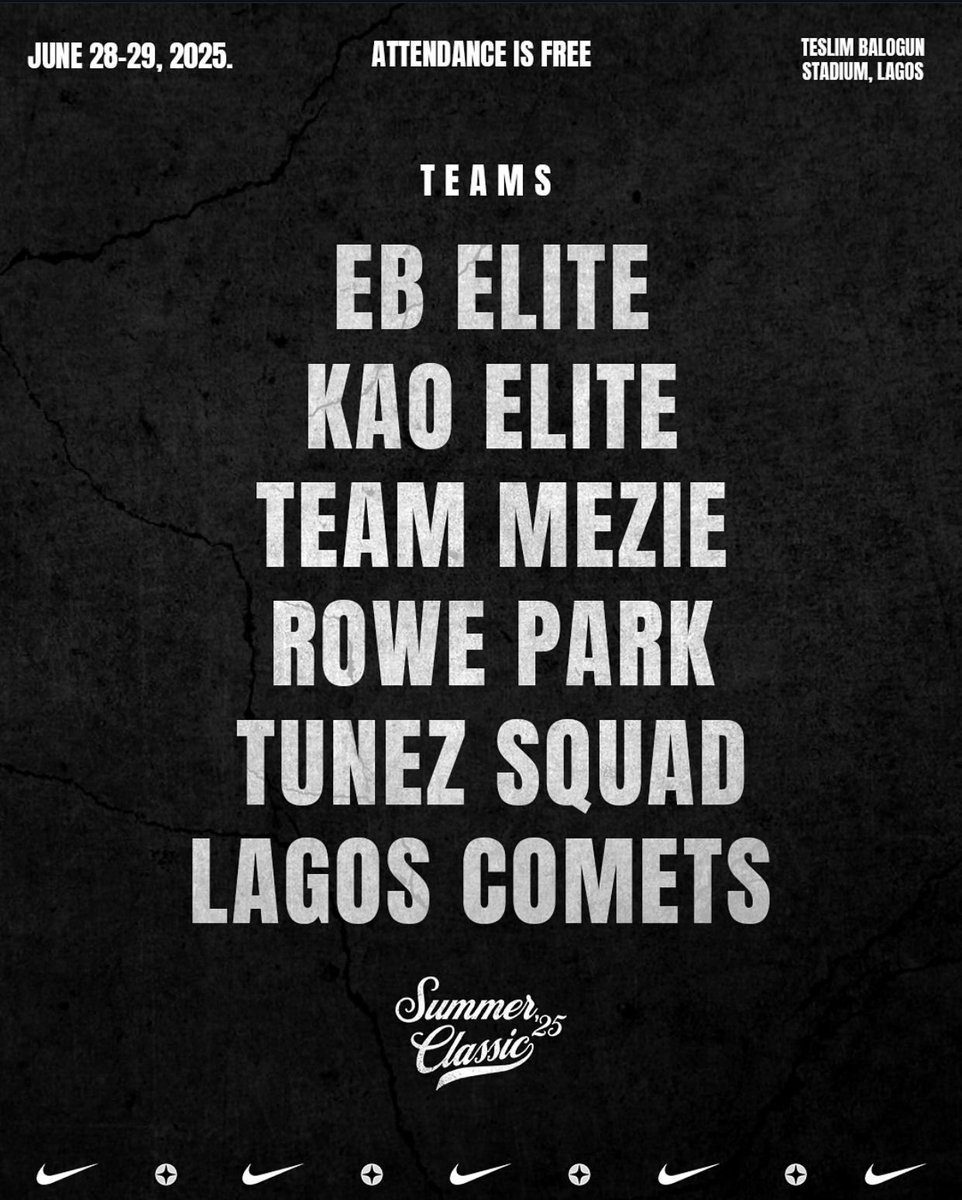 Mark your calendars for day 1 of elite action at the Summer Classic ‘25 Saturday, 28th June 2025 at Teslim Balogun Stadium, Lagos🔥

From the first tip-off at 10AM to the final showdown at 630 PM, it’s going to be non-stop basketball action! Don’t miss it! 🏀💯