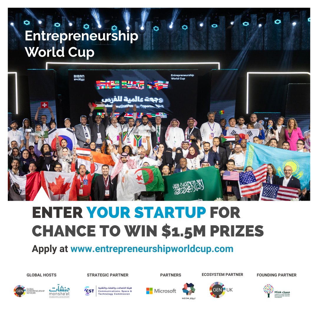 Last call for UK start and scale entrepreneurs to enter the 2025 entrepreneurshipworldcup.com/ewc before 30 June. Chance to pitch on a global stage for a share of $1.5 million in prizes + investment opportunities, growth support.
Please share with entrepreneurs in your community.
#startup