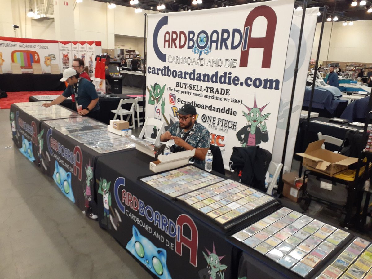 CardboardAndDie's tweet photo. Front Row Card Show in Pasadena today! We’re Q8-Q17! Hope to see you there! @frontrowcardsho #pokemon #frontrowcardshow #onepiece https://t.co/Rdhy1f9siO