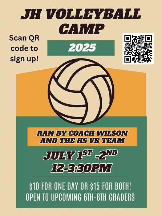The Lady Eagles are hosting a JH Volleyball Camp this July 1st-2nd.  Open to grades 6-8! It’s going to be lots of fun and beneficial for our young eagles!