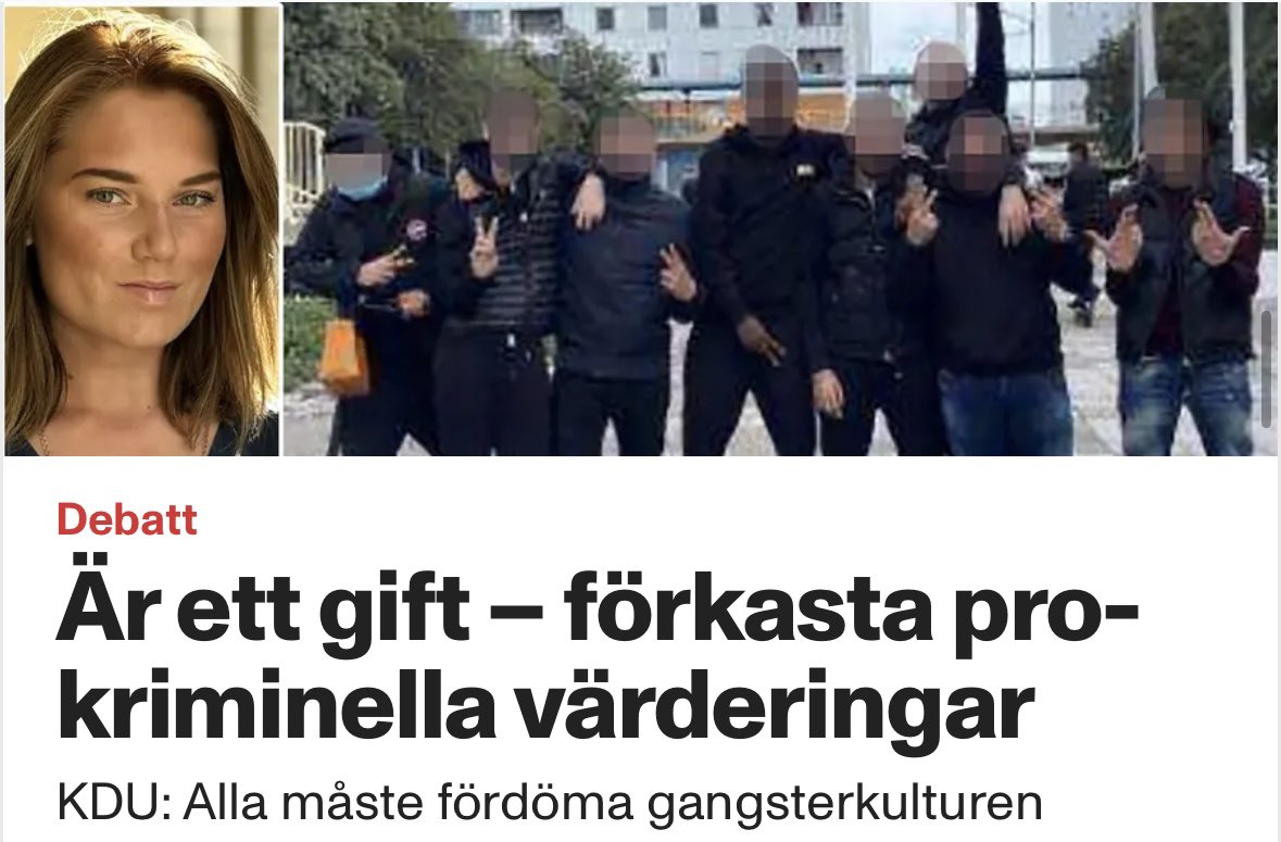 ”För att Sverige ska kunna bli ett tryggare land krävs ett värderingsskifte, där hela samhället fördömer den gangsterkultur som skapats.”

Skriver i AB, länk nedan.