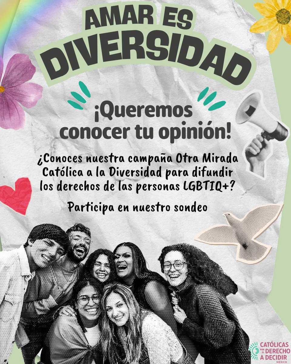 #AmarEsDiversidad

🌈 ¿Conoces nuestra campaña Otra Mirada Católica a la Diversidad?
Buscamos construir espacios incluyentes desde la fe.

Queremos escucharte. 🙌
Participa en nuestro sondeo y cuéntanos qué opinas.
#AmamosNoJuzgamos 

docs.google.com/forms/d/1-QZ3E…