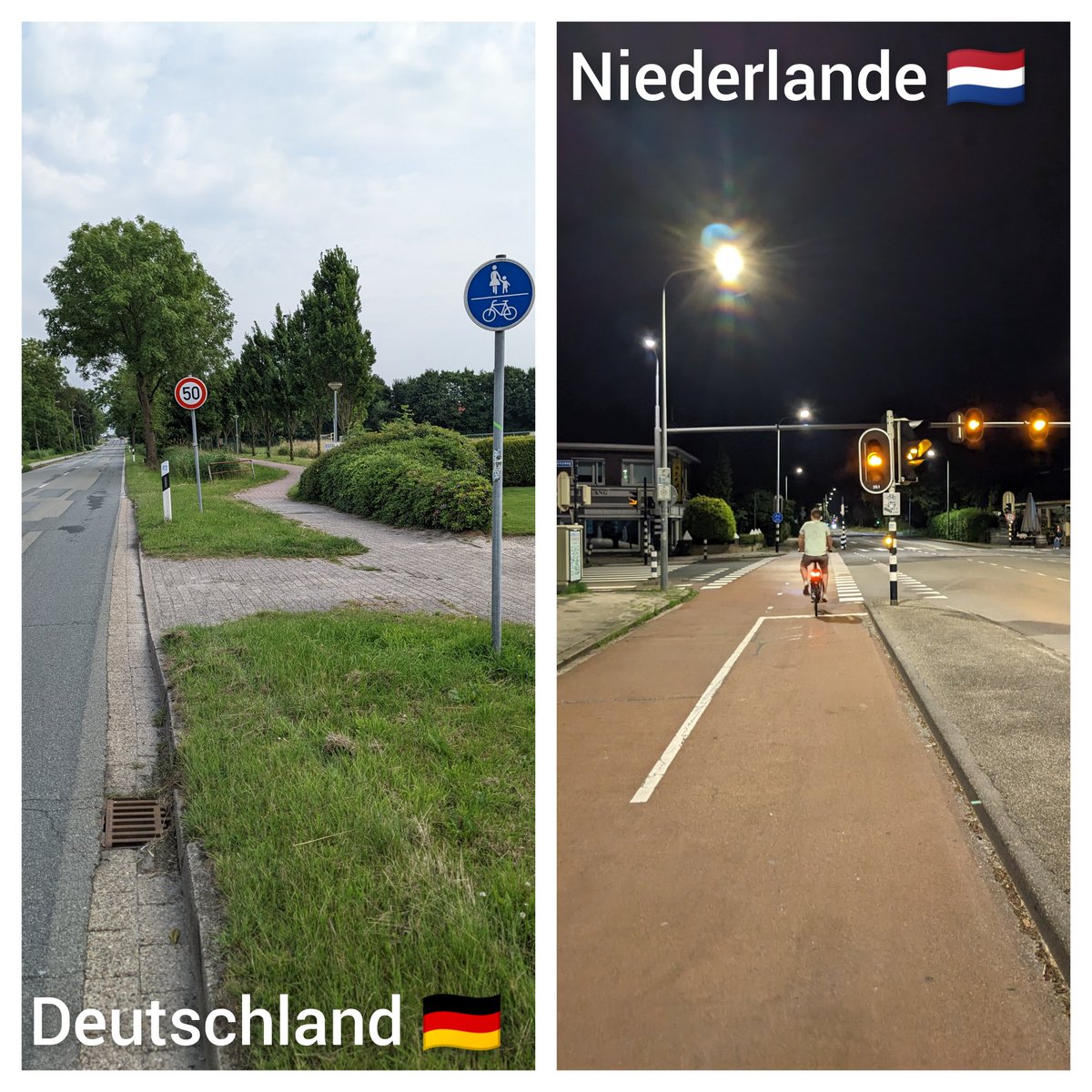 radrevolte's tweet photo. Die Radinfrastruktur in Deutschland 🚗🇩🇪🚙 und den Niederlanden 🇳🇱❤️🚲 ist wie Tag und Nacht! Zum Beweis die zwei letzten Bilder auf meinem Handy: Das erste auf deutschem Boden und das letzte auf niederländischem. Ironischerweise hat Deutschland hier die Rolle des Tages inne.. https://t.co/15DG8lr3S6