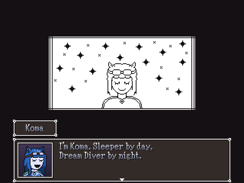 callmeDJ169's tweet photo. Taking the helm of #screenshotsaturday for RPG Beta Testers with The Dream Is Dead, @Lumi_dev and I's 5th-placing entry in #RPGMakerJam! While also won Best Music and got runner-up for Best Gameplay, I also got to work on my dialogue. Here's some of my favorite Koma moments! https://t.co/xbmb5DZyQc