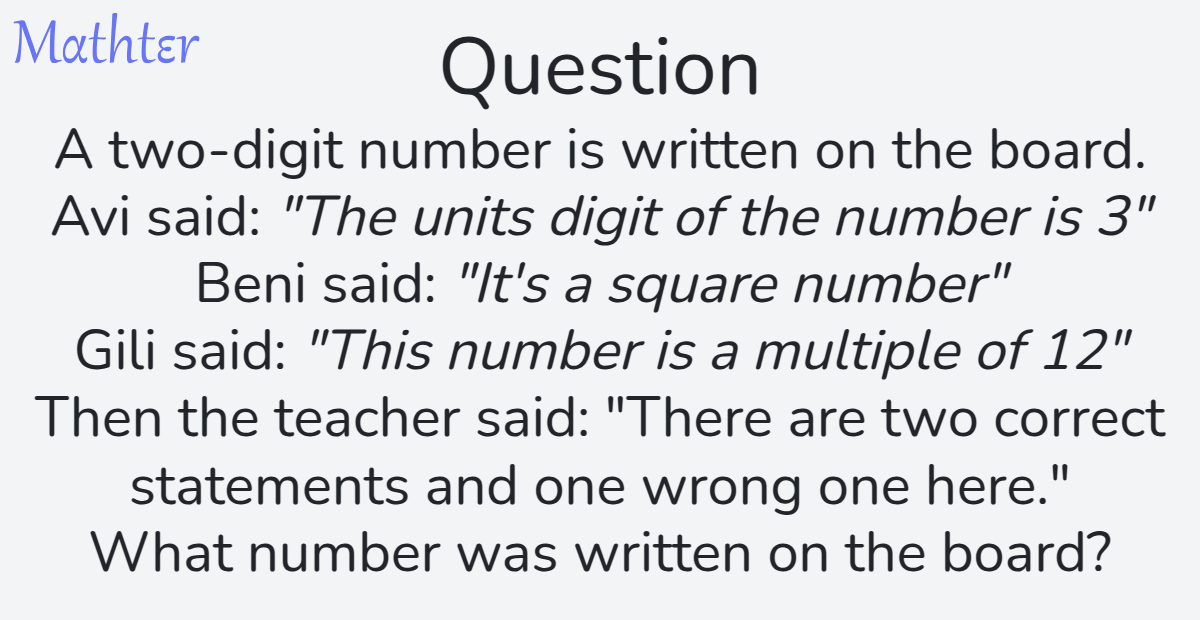 MathterRiddler's tweet image. Puzzle from the Mathter website: mathter.islands.co.il/en/questions/4… 
#Puzzle #DivisibilityRules #ReasoningLogic #TruthtellersandLiarsProblems