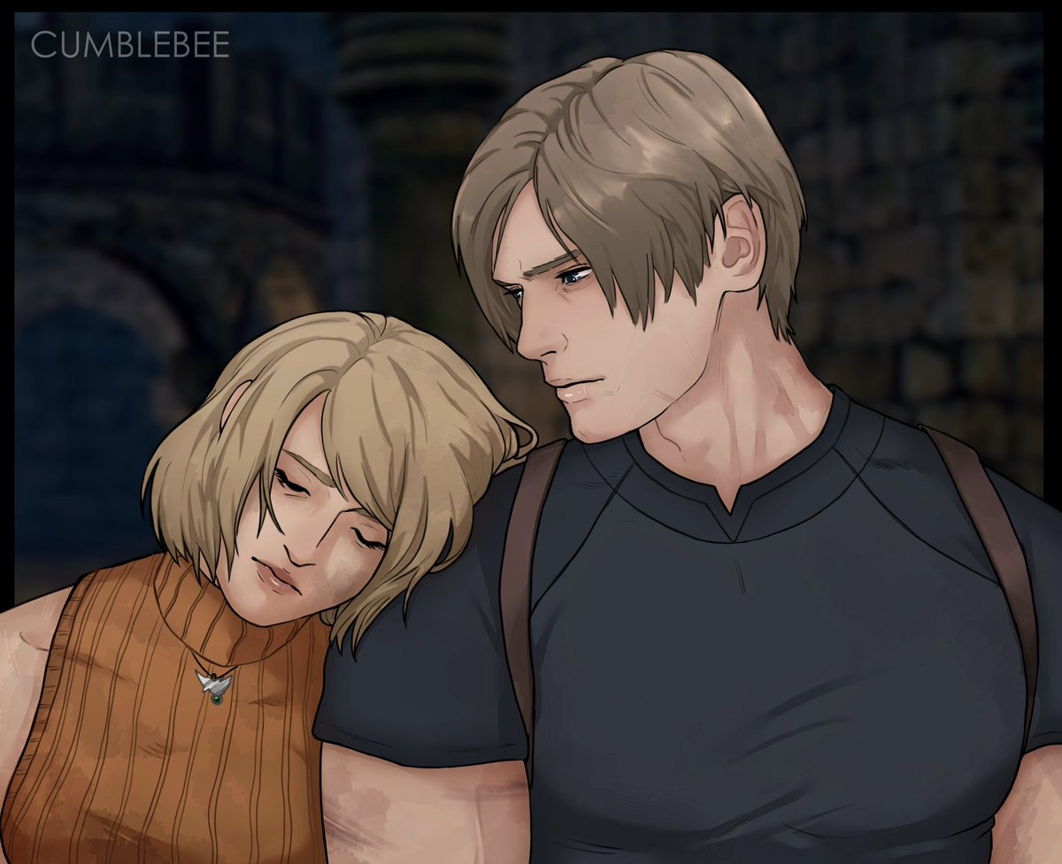 cumblebee's tweet image. A quiet moment in all the chaos  #LeonKennedy #AshleyGraham #ResidentEvil #art #RE4remake