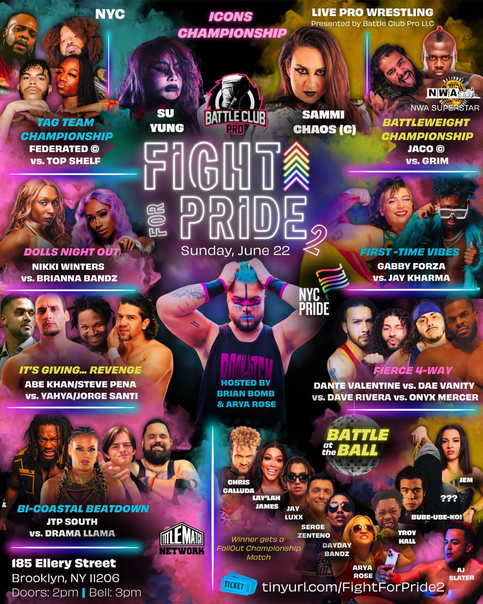 LAST CHANCE to buy tickets online for Fight for Pride 2. 

Online sales end at midnight. 

Get your ticket now (front row sold out): tinyurl.com/FightForPride2

See you in Brooklyn June 22.