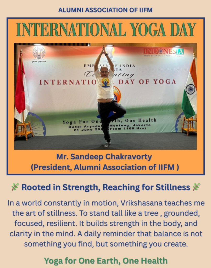 Rooted in Strength, Reaching for Stillness. 😇
We conclude our celebration with a graceful tribute by our President, Mr. Sandeep Chakravorty, in the Tree Pose. Let this pose inspire us all to grow strong roots, stretch with purpose, andfind balance even amidst chaos. Jai Hind! 🇮🇳