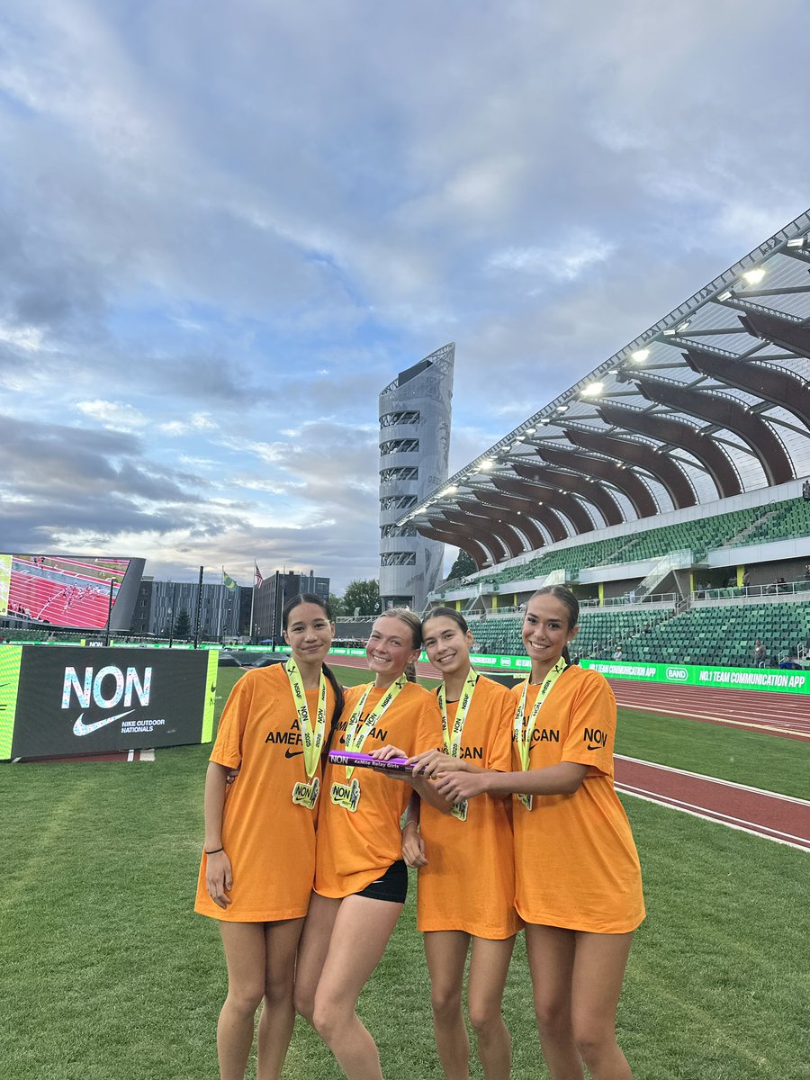 All-American! All-American! Dakota, Kelsey, Mac, &amp; April had the opportunity to compete at Nike Outdoor Nationals in the 4 x 1 Mile. Their relay finished 7th which earned All-American honors. Congrats ladies!
