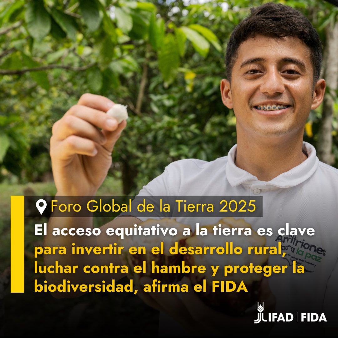🌎Desde #Colombia, en el Foro Global de la Tierra, el FIDA reafirmó esta semana que cuando se garantiza la tenencia de la tierra a la población rural, esta puede desempeñar un rol decisivo en la transformación de los sistemas agroalimentarios.

Lee más ⬇️ 
ow.ly/6KBi50Wcc4x