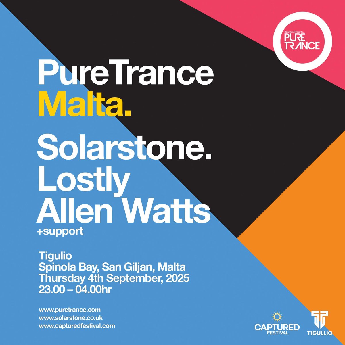 Pure Trance (@ilikeitpure) on Twitter photo Make Malta part of your summer plans, #PureTrance people.
<a href="/richsolarstone/">Solarstone.</a> is hosting a great club event as part of the Captured Festival - with a line-up that includes the maestro himself, as well as Lostly, Allen Watts & more.
-> capturedfestival.com. Make Malta part of your summer plans, #PureTrance people.
<a href="/richsolarstone/">Solarstone.</a> is hosting a great club event as part of the Captured Festival - with a line-up that includes the maestro himself, as well as Lostly, Allen Watts & more.
-> capturedfestival.com.