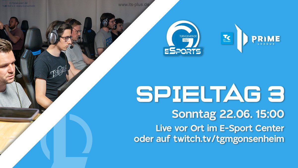 TGM E-Sport (@esport_mainz) on Twitter photo Morgen gibt es für unser LoL-Team den dritten Spieltag der aktuellen <a href="/PrimeLeague/">Die Techniker Prime League</a> Saison.
Seid vor Ort dabei oder schaltet im Stream ein, um die Jungs zu unterstützen! Morgen gibt es für unser LoL-Team den dritten Spieltag der aktuellen <a href="/PrimeLeague/">Die Techniker Prime League</a> Saison.
Seid vor Ort dabei oder schaltet im Stream ein, um die Jungs zu unterstützen!