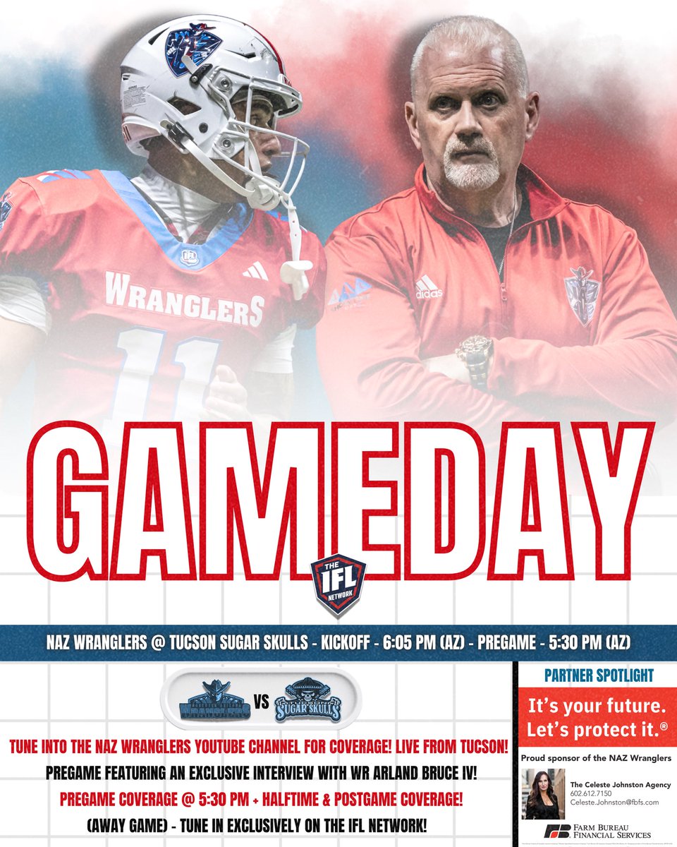 It is GAMEDAY from Tucson! 🌵🏈Tune in to the Wranglers YouTube channel for our own Pregame coverage courtesy of <a href="/JP_Bcast/">James Poovey 🎙️</a> &amp; <a href="/edcole43/">Edward Cole</a> -  + An Exclusive interview with Arland Bruce IV 🤠

Our gameday partner spotlight goes to The Celeste Jonston Agency!