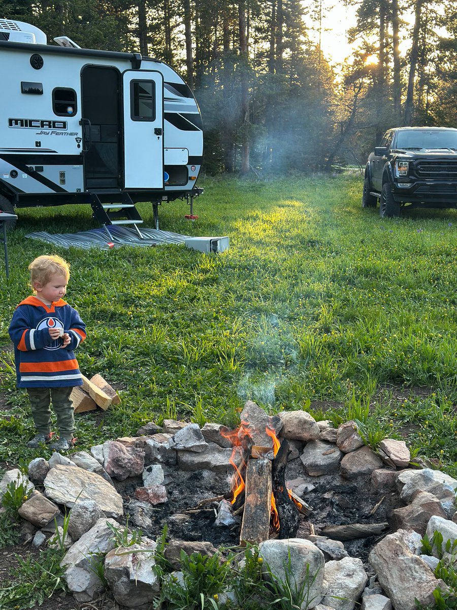 RG_Leachman's tweet image. First camping trip with just my boy. We’ve seen 18 moose and about 150 elk so far this morning on a scouting trip. Stopped and caught a few fish on the way. Little sidekick is game to do whatever Dad suggests