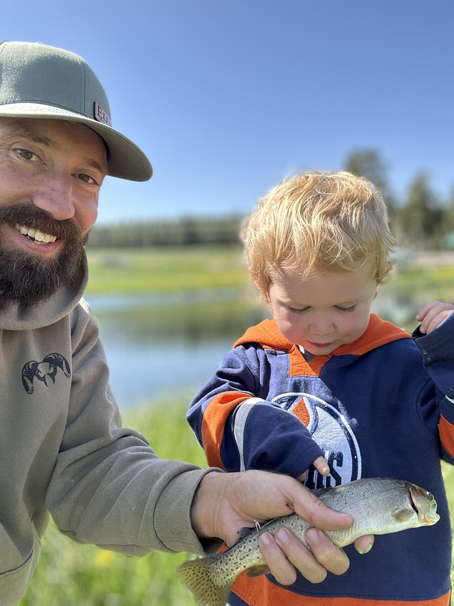 RG_Leachman's tweet image. First camping trip with just my boy. We’ve seen 18 moose and about 150 elk so far this morning on a scouting trip. Stopped and caught a few fish on the way. Little sidekick is game to do whatever Dad suggests