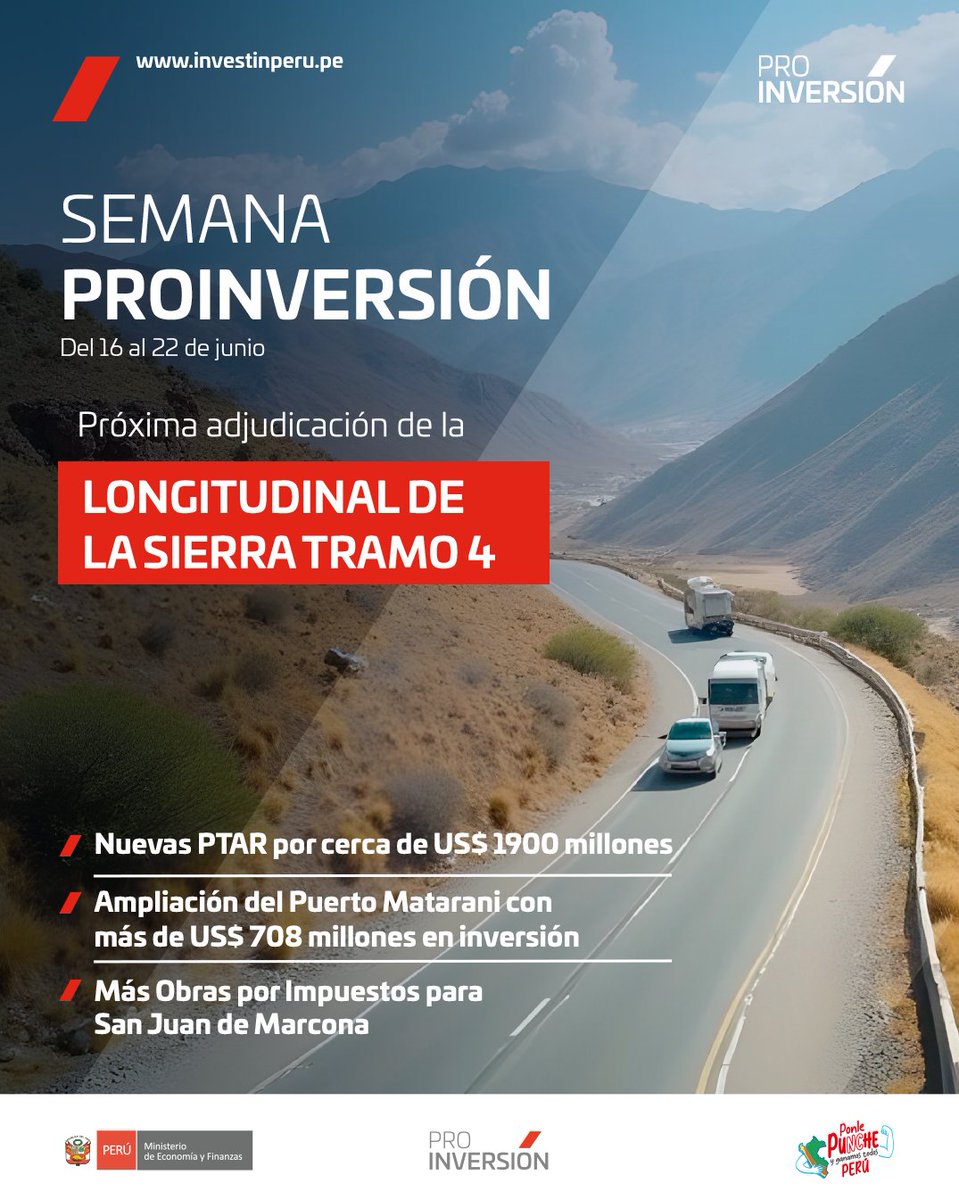 🛣️ ¡Conectividad que transforma! La Longitudinal de la Sierra Tramo 4 está cada vez más cerca de adjudicarse. En esta #SemanaPROINVERSIÓN te contamos los detalles de esta megaobra que integrará las regiones del centro del país y mejorará la calidad de vida de miles de peruanos.