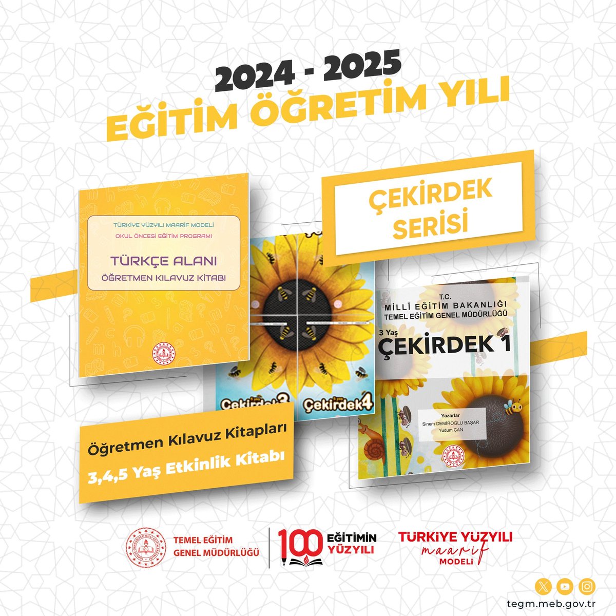 Her beceri bir tohumdur, gelecek onunla yeşerir. 

Bütüncül ve beceri temelli öğrenme yaklaşımıyla okul öncesi kademesindeki öğrencilerimize yönelik hazırlanan Çekirdek Serisi etkinlik kitapları yayımlandı.

#EğitiminYüzyılı

<a href="/tcmeb/">Millî Eğitim Bakanlığı</a>
<a href="/Yusuf__Tekin/">Yusuf Tekin</a>
<a href="/farukyelkenci/">Ömer Faruk Yelkenci</a>
<a href="/ebubekirsavasci/">Ebubekir Sıddık Savaşçı</a>