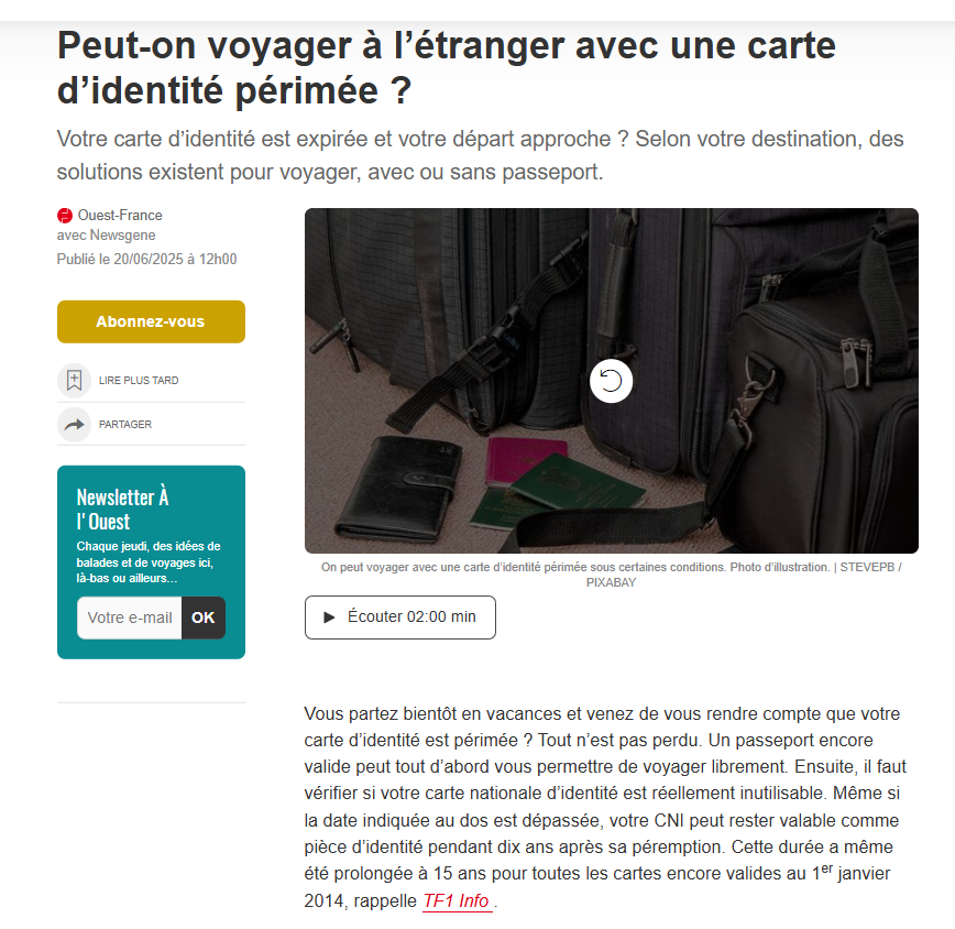Cool

MA CARTE D' IDENTITE VALABLE POUR VOYAGER 
 
+10 ans donc 2032 

j'ai fait ma carte en 2012  
j'avais 21 ans ?!

Lets GO§