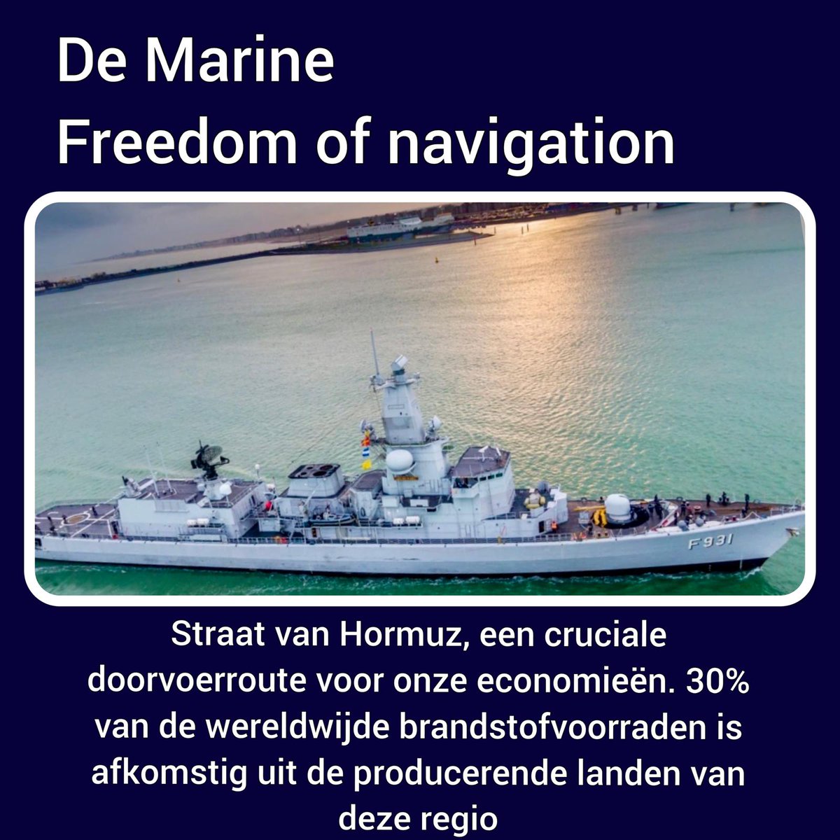 Admiral Tanguy Botman (@com_belgiannavy) on Twitter photo De Straat van Hormuz is een belangrijke doorgangsroute voor het wereldhandelverkeer. In opdracht van de NAVO en Europa zorgen onze fregatten daar voor het vrije verkeer op zee en voor de bescherming van koopvaardijschepen.
<a href="/TheBelgianNavy/">The Belgian Navy ๐ง๐ช</a> De Straat van Hormuz is een belangrijke doorgangsroute voor het wereldhandelverkeer. In opdracht van de NAVO en Europa zorgen onze fregatten daar voor het vrije verkeer op zee en voor de bescherming van koopvaardijschepen.
<a href="/TheBelgianNavy/">The Belgian Navy ๐ง๐ช</a>