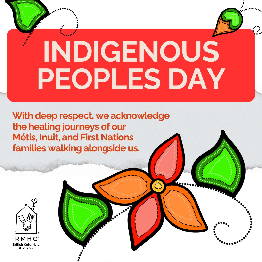 On #NationalIndigenousPeoplesDay, we honour the strength of the Métis, Inuit &amp; First Nations families who stay with us from across BC &amp; the Yukon.

We’re honoured and grateful to walk alongside you—and to offer a space of comfort, care &amp; cultural respect.

#RMHBCY #NIHM