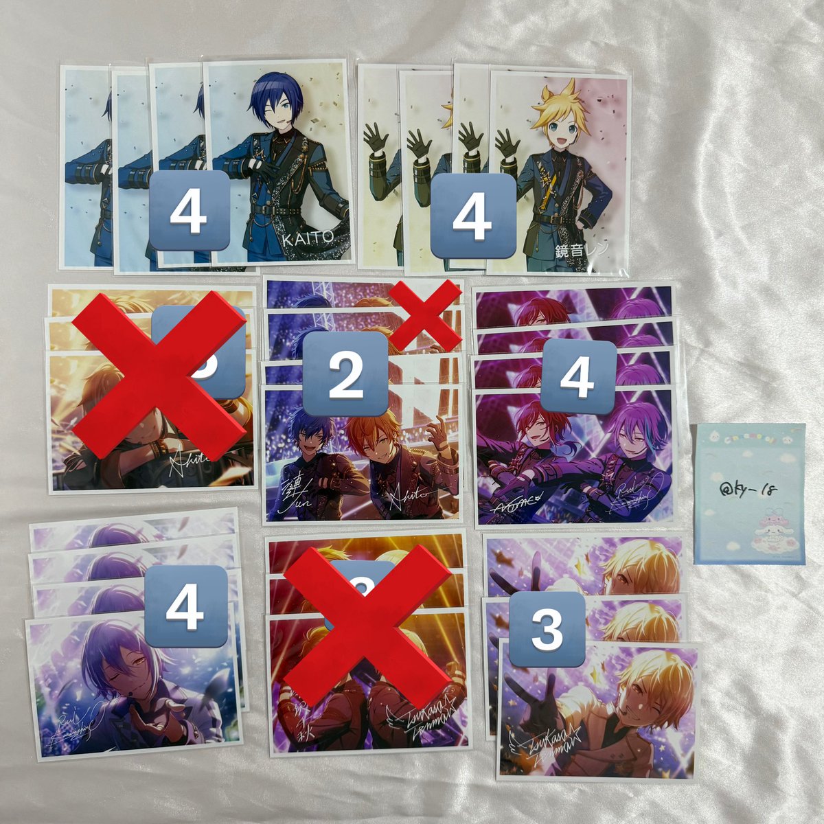 プロセカ あんスタ コラボ 特典 ブロマイド  エピカ

求 同種 冬弥 またはエピカ

譲 KAITO レン 彰人 類 司 ジュン 夏目 千秋

レン、KAITO 比率違い可能

📮郵送希望
検索からでもお気軽にお声掛けください。