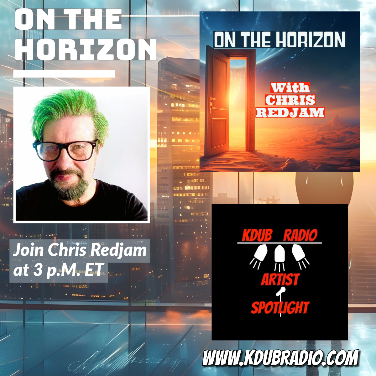 Join us at 3 p.m. ET for On the Horizon with your host, Chris Redjam. You can catch it on KDUB Radio's Artist Spotlight, the extension of KDUB Radio.
kdubradio.com/artist-spotlig…

<a href="/chrisredjam/">Chris Redjam</a> <a href="/BDub1199/">B-Dub</a>