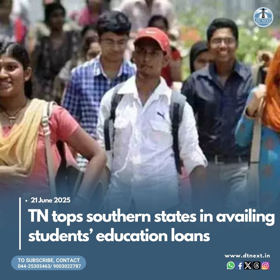 DT Next (@dt_next) on Twitter photo Tamil Nadu leads southern states in students availing PM-Vidyalaxmi education loans, supported by a high Gross Enrollment Ratio and a growing youth population.
🖊️ <a href="/rsathya007/">R Satyanarayana</a>
dtnext.in/news/tamilnadu…
#DTNext #TamilNadu #HigherEducation #PMVidyalaxmi #Students #EducationLoan Tamil Nadu leads southern states in students availing PM-Vidyalaxmi education loans, supported by a high Gross Enrollment Ratio and a growing youth population.
🖊️ <a href="/rsathya007/">R Satyanarayana</a>
dtnext.in/news/tamilnadu…
#DTNext #TamilNadu #HigherEducation #PMVidyalaxmi #Students #EducationLoan