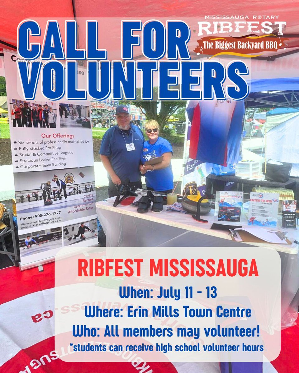 DixieCurling's tweet image. The DCC summer road trip is heading to @mississauga_ribfest 🍖 We looking for enthusiastic members to volunteer to help run the DCC booth!
Complete the volunteer availability form here: buff.ly/bq6xKku
We hope to see you there!