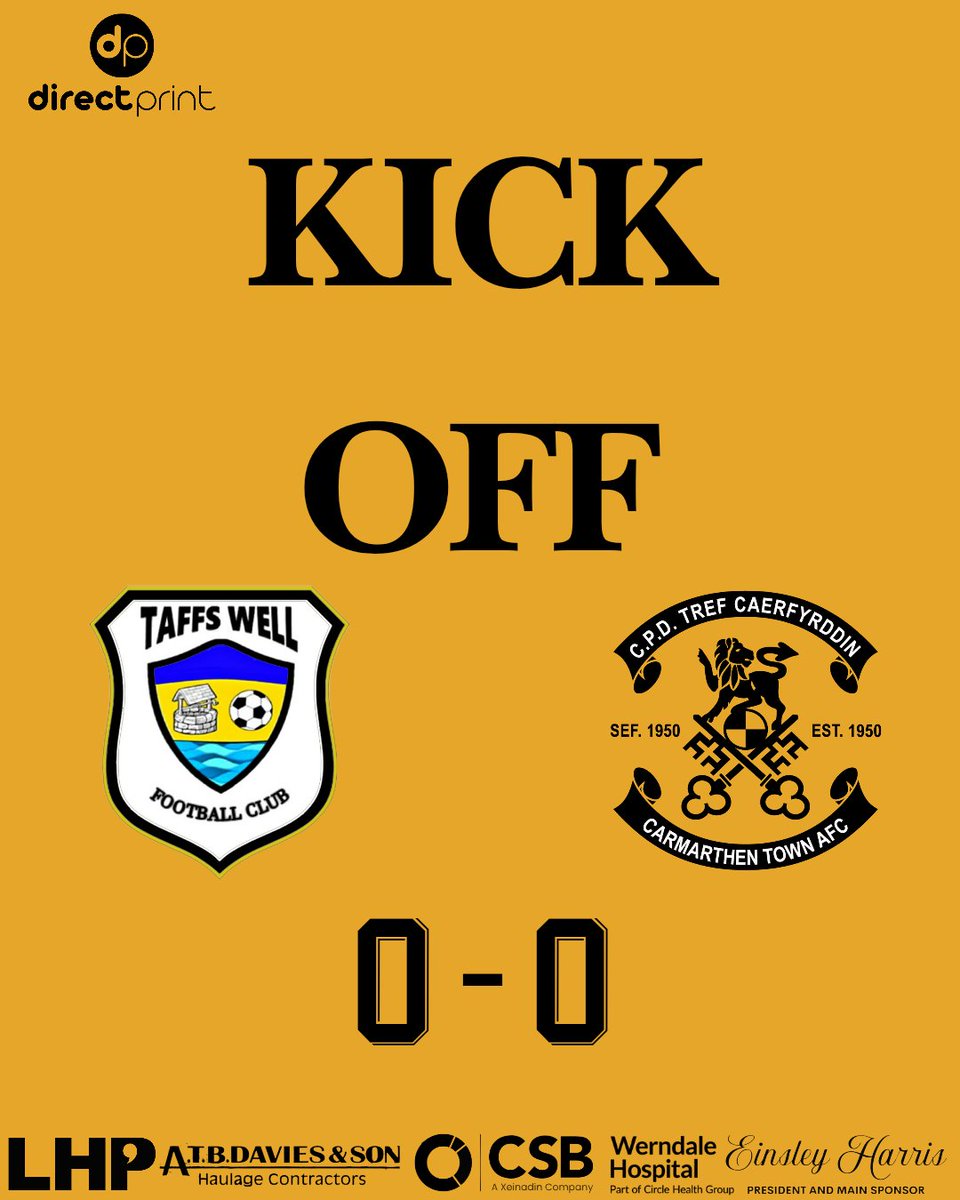 Kick off | Cic Cyntaf 

Taffs Well FC vs Carmarthen Town AFC 

We're underway at the Gentles Construction Stadium