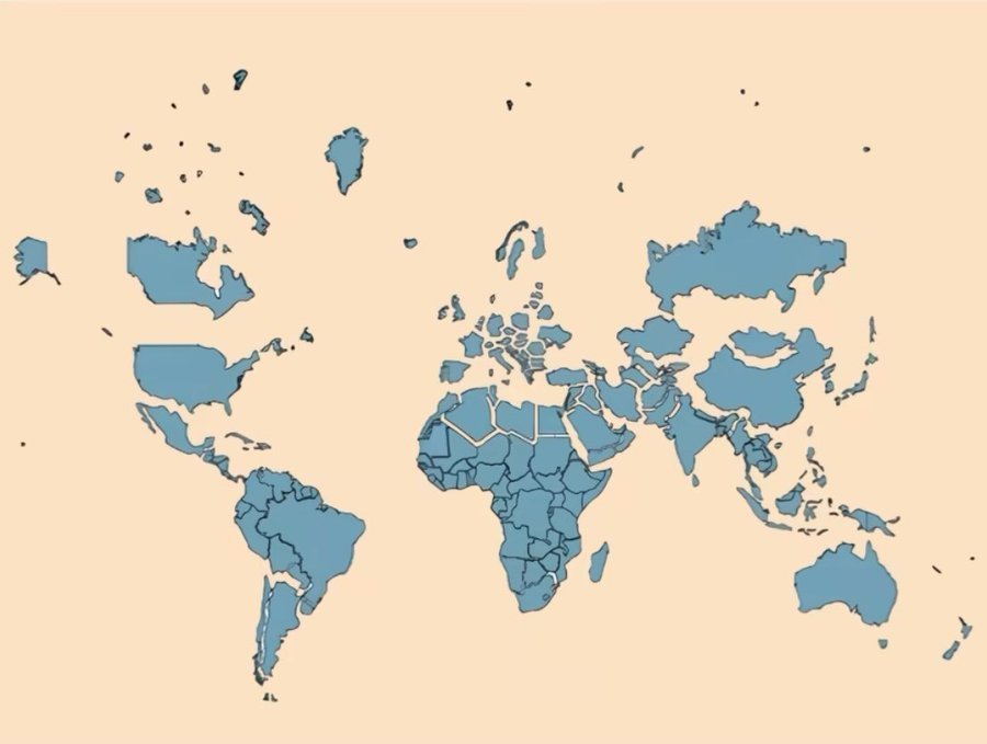 Actual size of countries on a world map