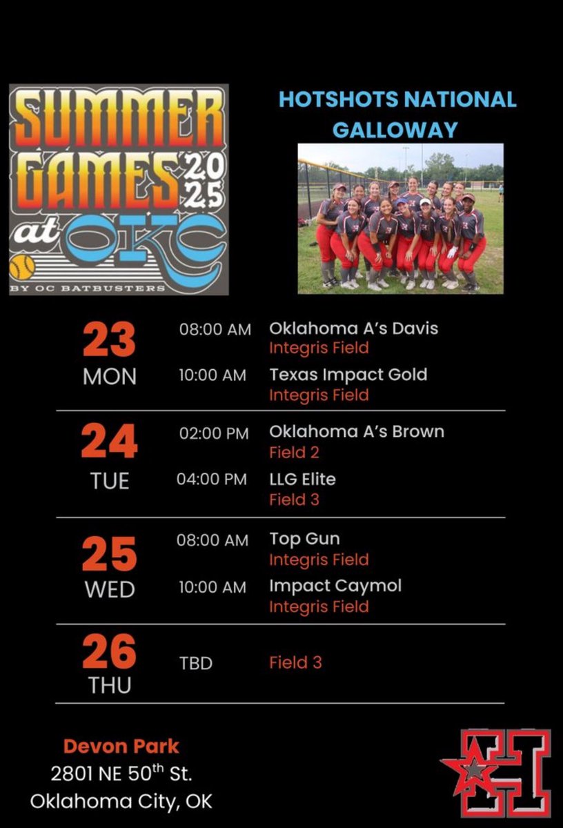 Looking forward to this week’s schedule in Oklahoma City at Devon Park (Hall of Fame Complex). <a href="/HSPremier08/">Hotshots National 08</a> <a href="/la_techSBCoachT/">Taylor Josh</a> <a href="/TKrobetzky/">Tyler Krobetzky</a> <a href="/LATechSB/">LA Tech Softball</a>