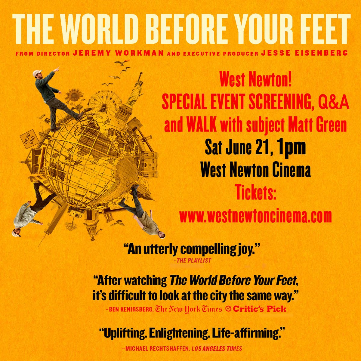 Independent Film Festival Boston (@iffboston) on Twitter photo From the director of SECRET MALL APARTMENT, IFFBoston alum THE WORLD BEFORE YOUR FEET is a journey of discovery, humanity, and wonder.
See it today at <a href="/Newton_Cinema/">West Newton Cinema</a>, followed by a Q&A and walk with subject Matt Green: ow.ly/x4us50WehaJ From the director of SECRET MALL APARTMENT, IFFBoston alum THE WORLD BEFORE YOUR FEET is a journey of discovery, humanity, and wonder.
See it today at <a href="/Newton_Cinema/">West Newton Cinema</a>, followed by a Q&A and walk with subject Matt Green: ow.ly/x4us50WehaJ